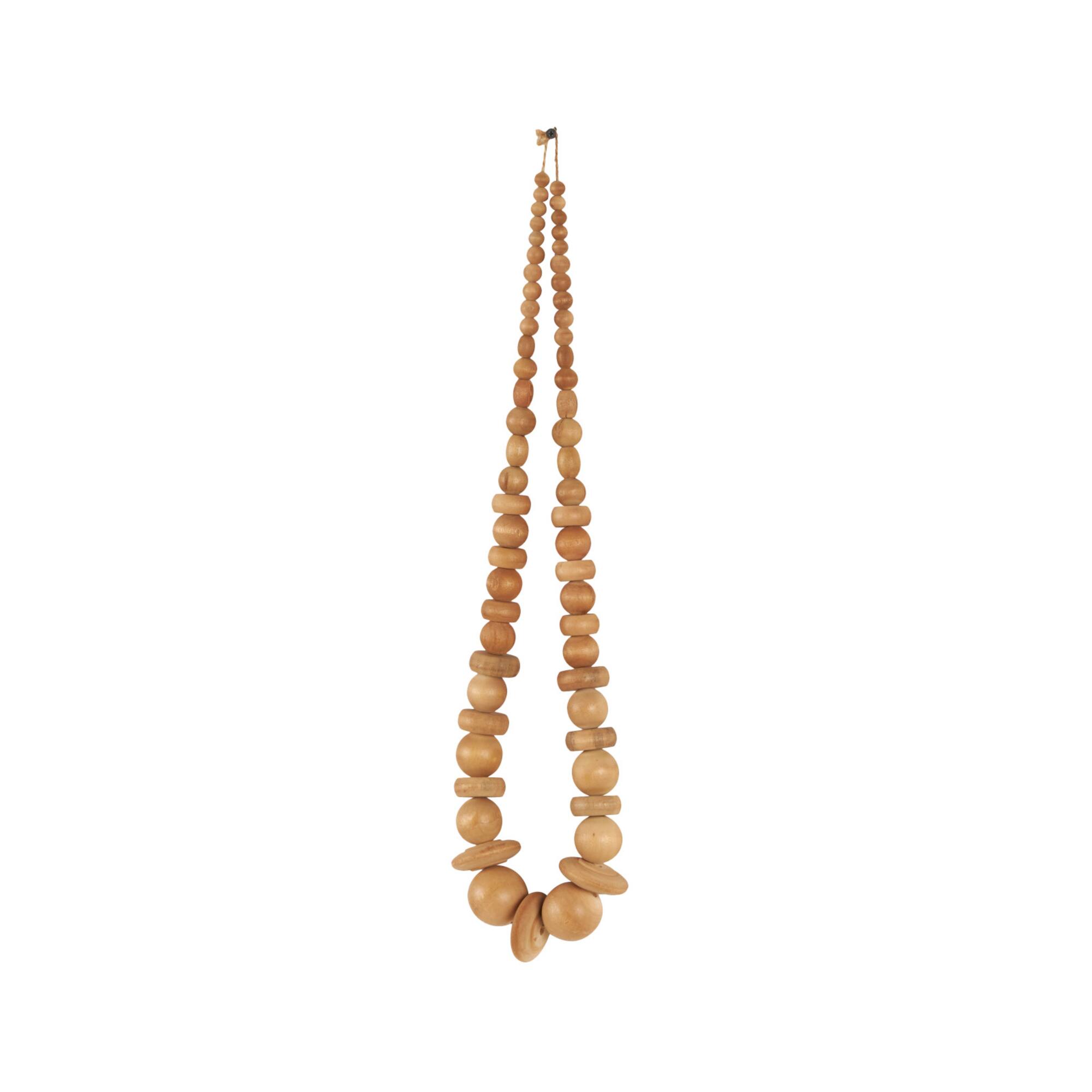 Light Brown Wood Necklace Handmade Geometric Beaded Garland Sculpture